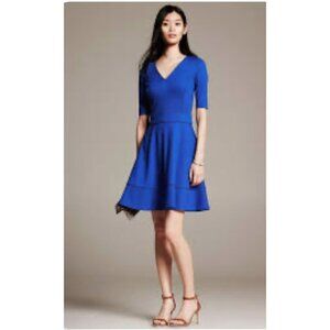 Banana Republic Womens Blue Ponte Fit & Flare Dress Size 8P
